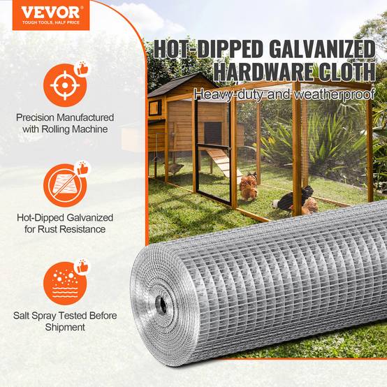 VEVOR Grillage métallique soudé 610mm x 7.62m, maillage 12.7x12.7mm, galvanisé, pour clôture jardin. - Image 2