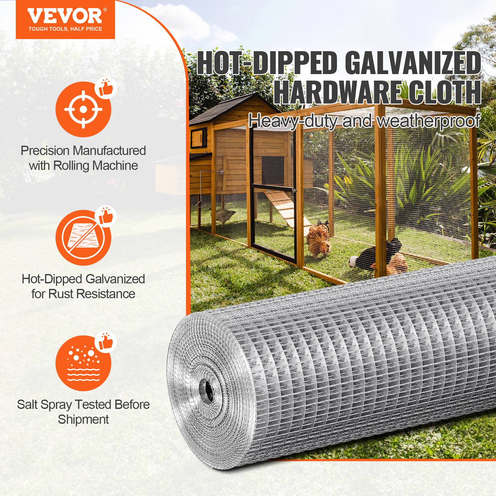 VEVOR Grillage métallique soudé 610mm x 7.62m, maillage 12.7x12.7mm, galvanisé, pour clôture jardin. - Image 2