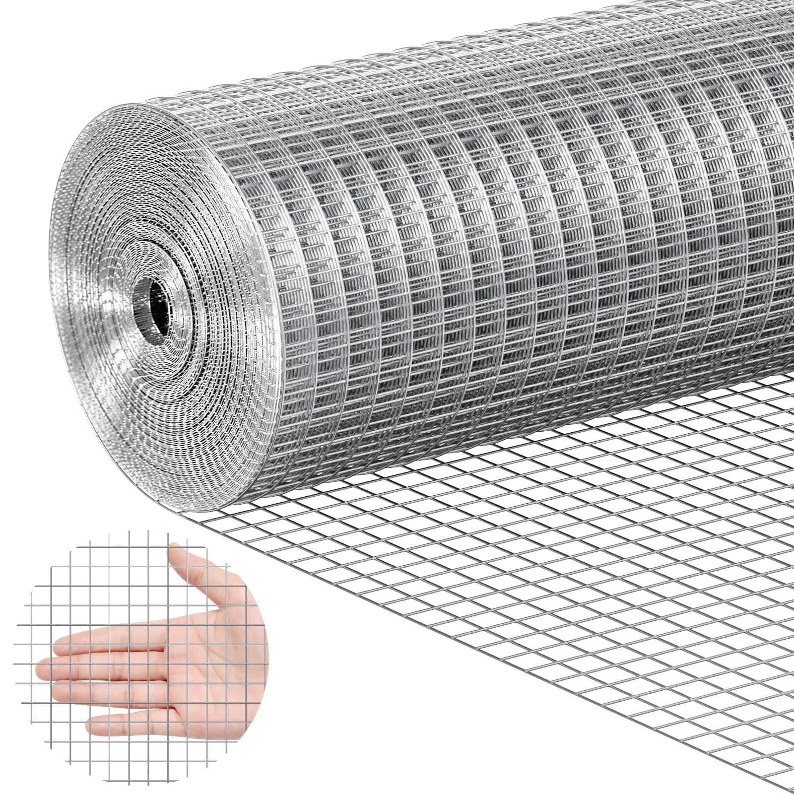 VEVOR Grillage métallique soudé 610mm x 7.62m, maillage 12.7x12.7mm, galvanisé, pour clôture jardin. - Image 1