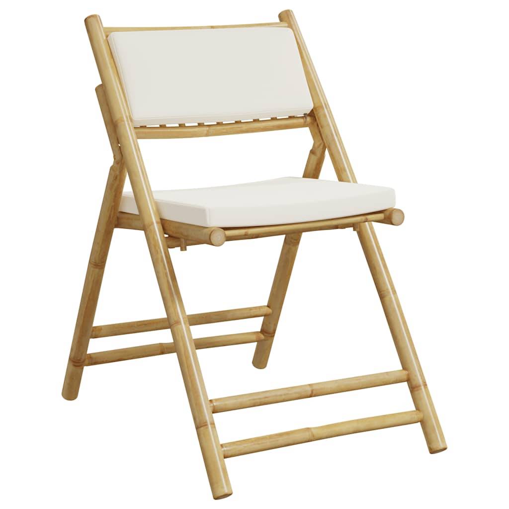 Vidaxl - Ensemble de bistro pliante 3 pcs-Salons de jardin et coussins blanc crème bambou 363456 - Image 5