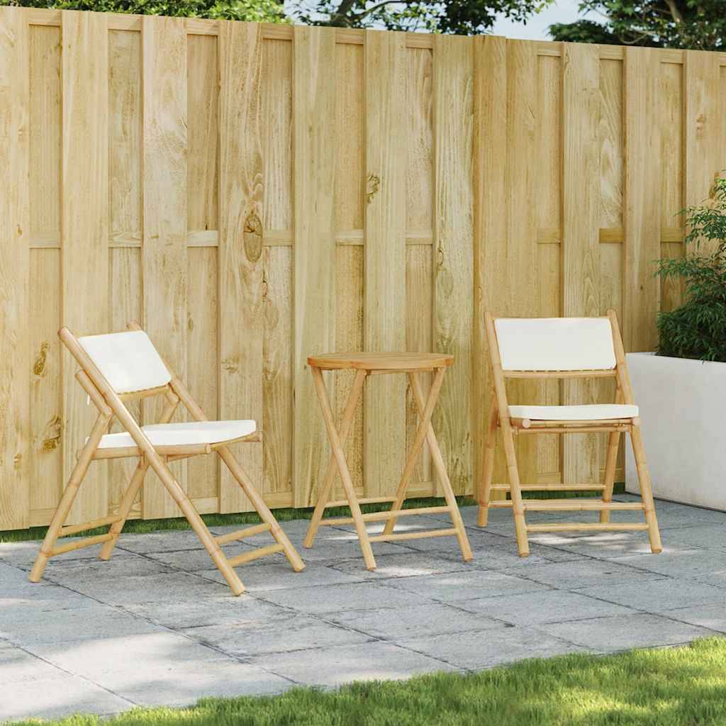 Vidaxl - Ensemble de bistro pliante 3 pcs-Salons de jardin et coussins blanc crème bambou 363456 - Image 1