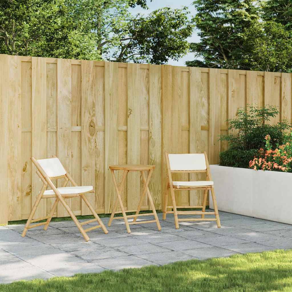 Vidaxl - Ensemble de bistro pliante 3 pcs-Salons de jardin et coussins blanc crème bambou 363456 - Image 3