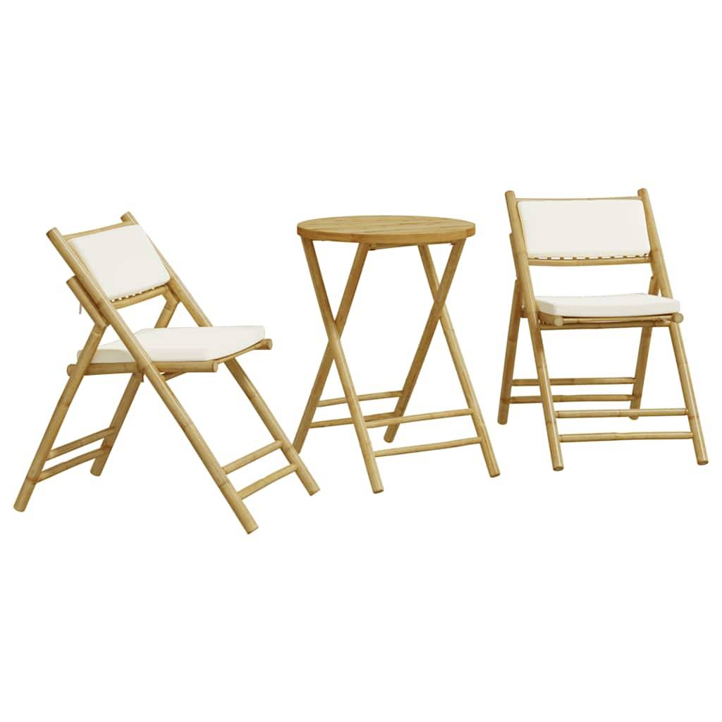 Vidaxl - Ensemble de bistro pliante 3 pcs-Salons de jardin et coussins blanc crème bambou 363456 - Image 2
