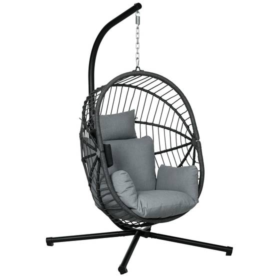 Fauteuil Suspendu Œuf Acier Balcon Pliable avec Coussins 120x106x188cm Gris - ComfortXL Outdoor Living - Image 1