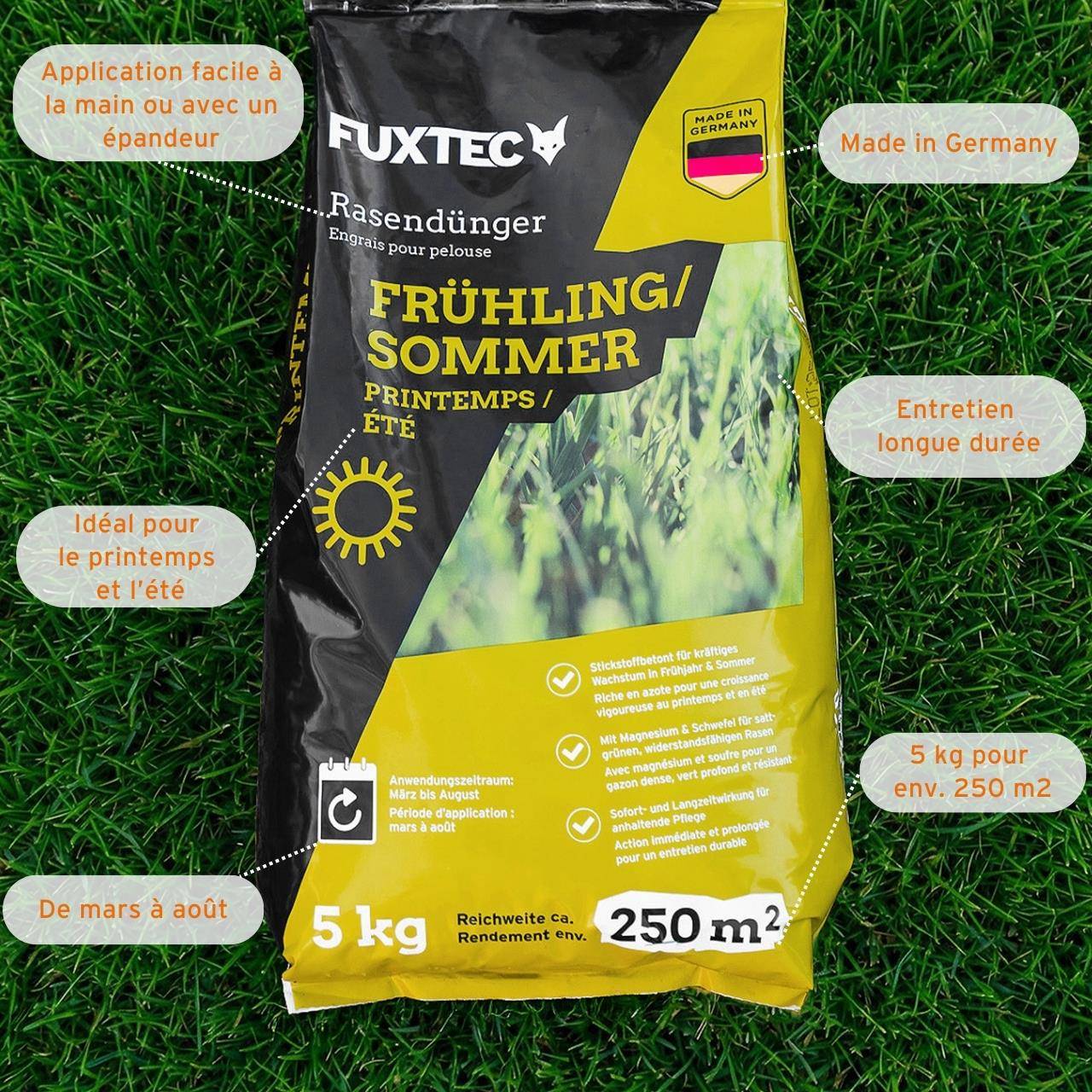 Engrais gazon printemps été FUXTEC FX-RDFS5 organo minéral avec magnésium et soufre sac 5 kg - Image 6