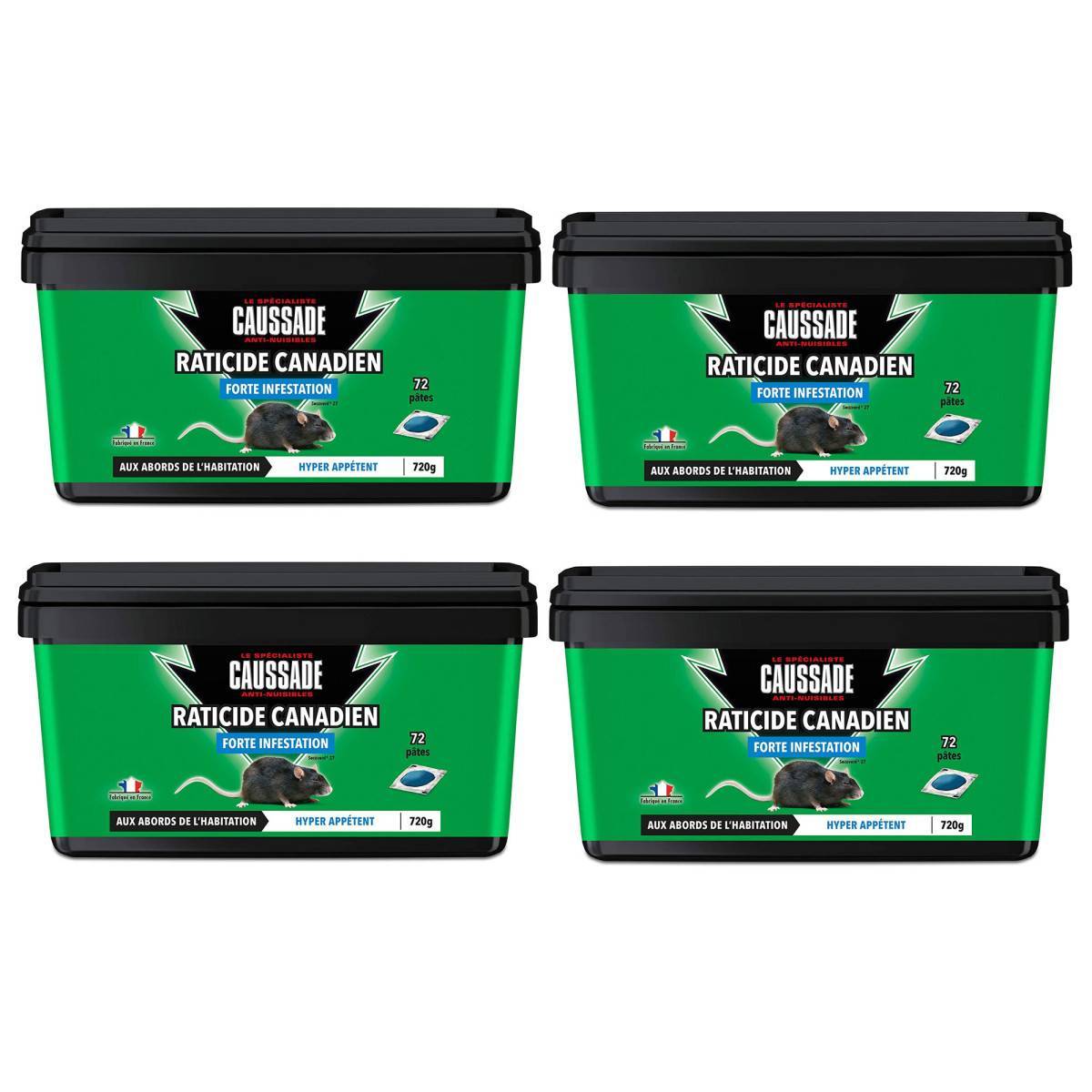Caussade - Pack de 4 seaux  de Raticide Canadien Pat'Appât Forte infestation boite de 720 grs ( 72 x 10grs ) - Image 1