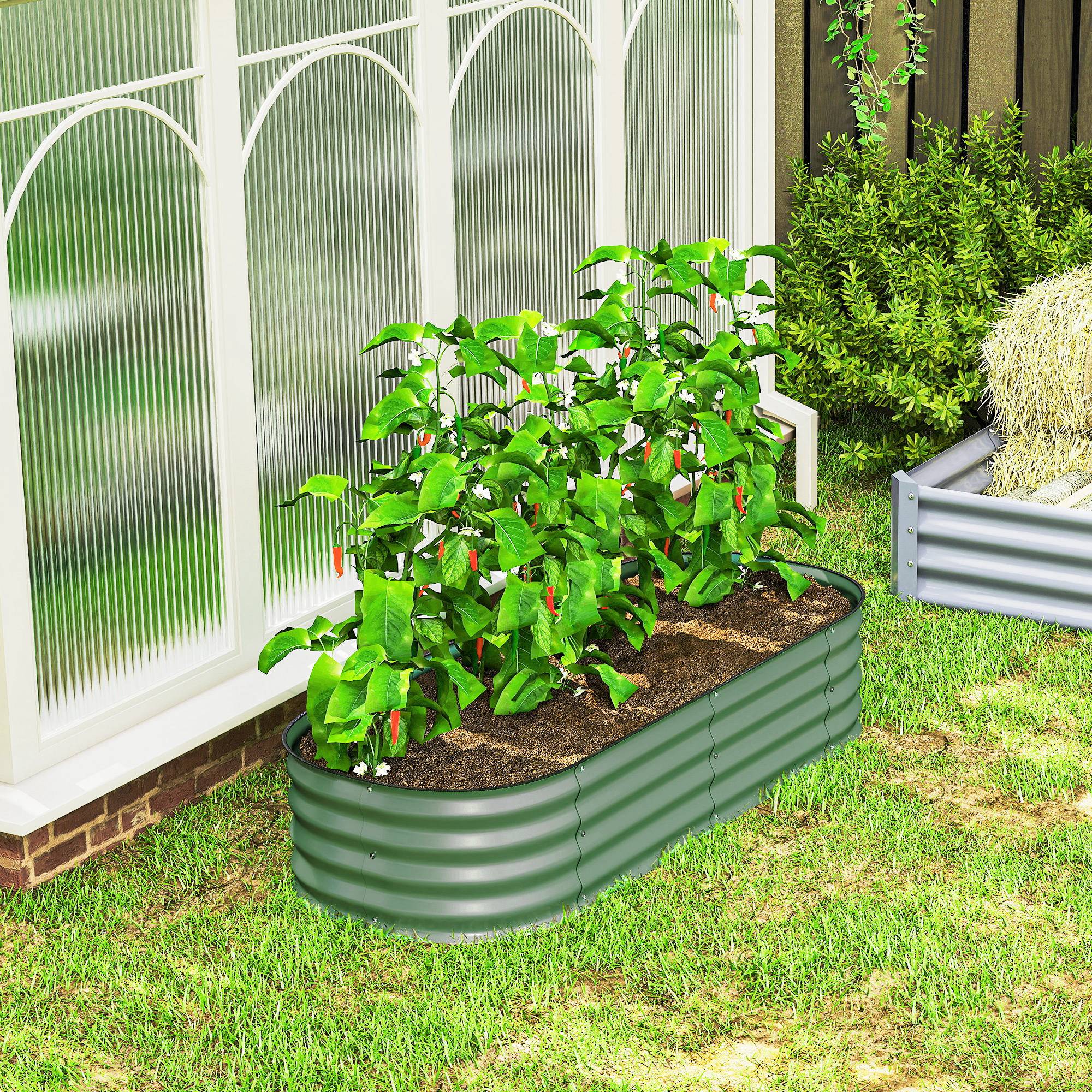 Jardinière surélevée carré potager de jardin en acier modulable légumes, plantes, fleurs, dim. 150 x 62 x 30 cm vert - Image 10