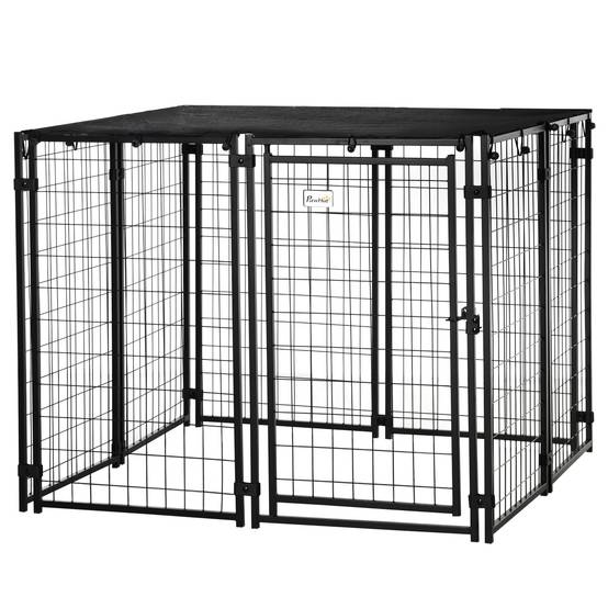 Parc pliable pour chien avec housse, 8 panneaux et porte verrouillable, 141 x 141 x 113 cm, noir - Image 2