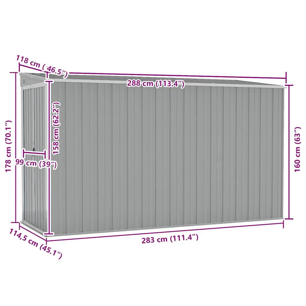 Vidaxl - Abri de jardin mural Gris 118x288x178 cm Acier galvanisé vidaXL 316226 - Image 8