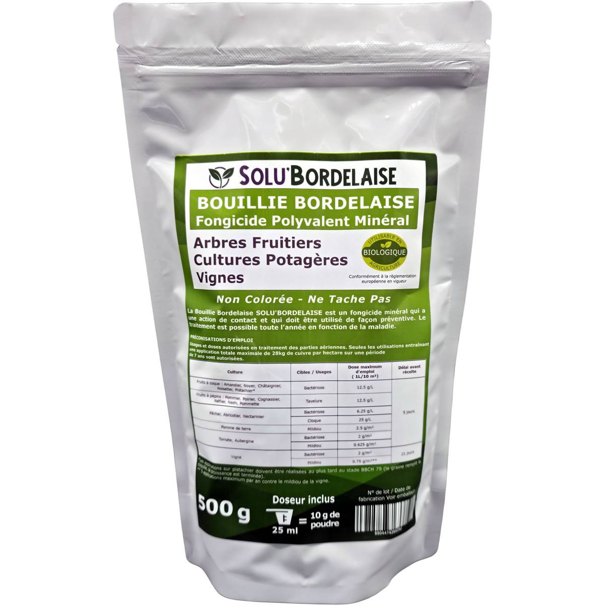 Solu'Bordelaise - Cloque du Pêcher - 1 kg de Bouillie Bordelaise Non Colorée - Polyvalent-Sulfate de Cuivre 200 g/kg - Doseur Inclus - Image 4
