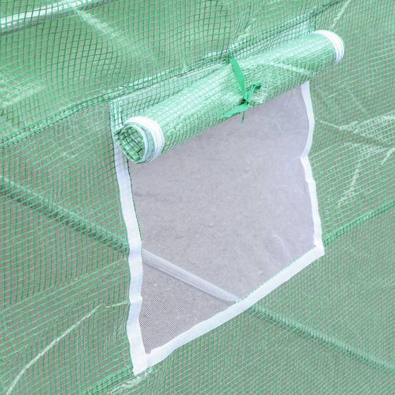 Bâche de Rechange Serre Tunnel 9 m², bâche 3 x 3 x 2 m PE Anti-UV imperméable 6 fenêtres + Porte Enroulable zippée Vert foncé - Image 9