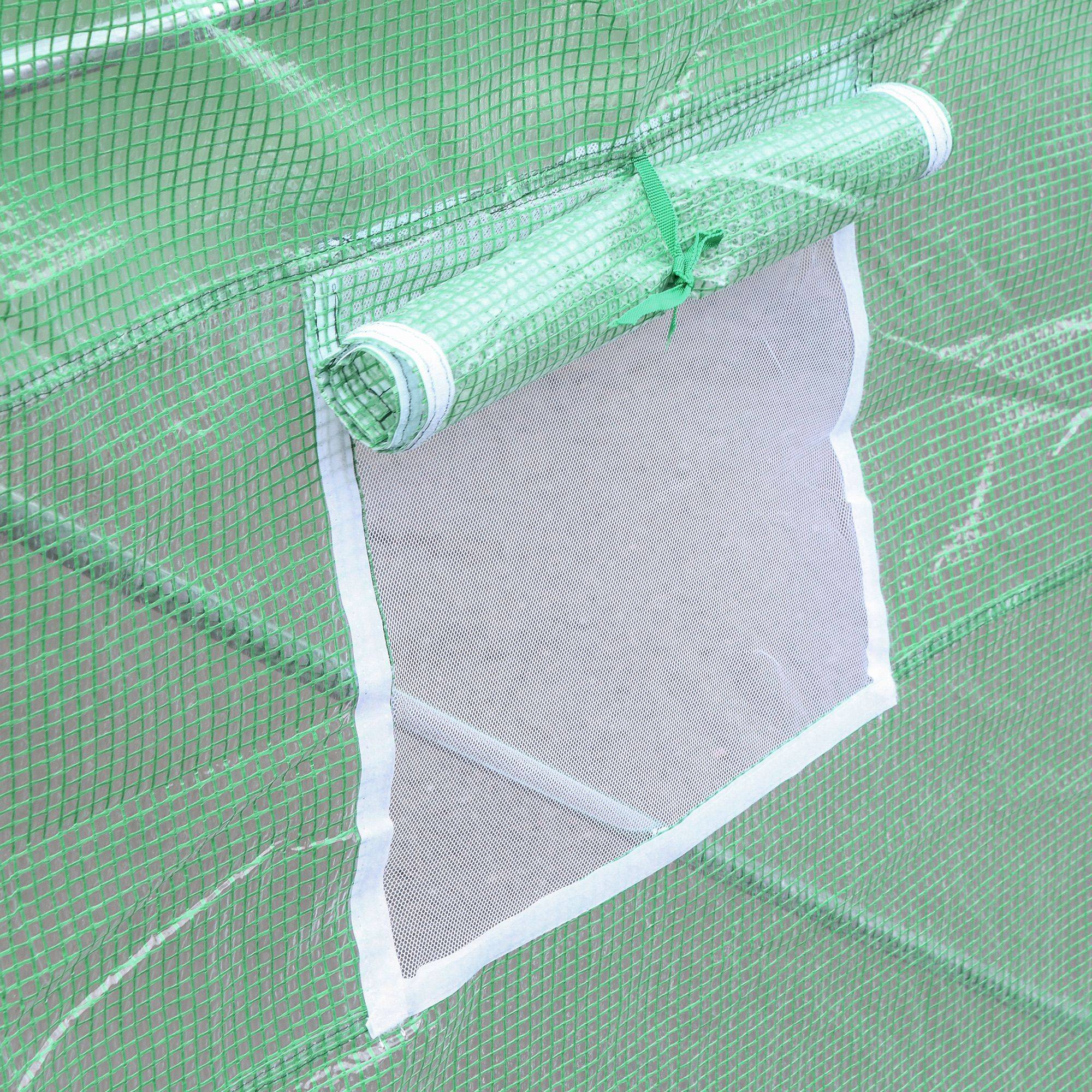 Bâche de Rechange Serre Tunnel 9 m², bâche 3 x 3 x 2 m PE Anti-UV imperméable 6 fenêtres + Porte Enroulable zippée Vert foncé - Image 9