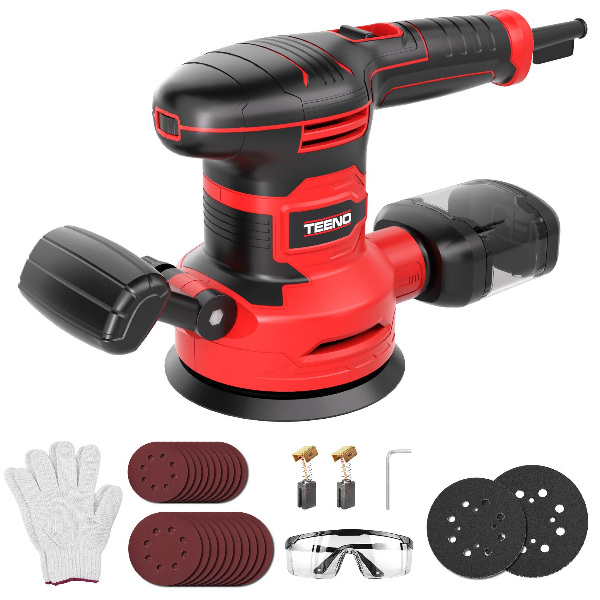 Yunirvana Ponceuse Excentrique 280W 13000 OPM - Ponceuse Orbitale 5 Pouces Avec 15 Disques Et Collecteur Poussière