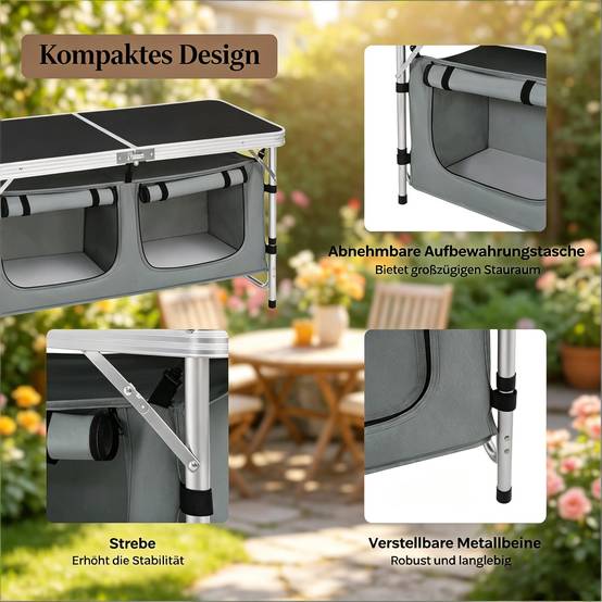 Table jardin pliable avec sac de rangement, pieds modulables pour pique-nique - Image 5