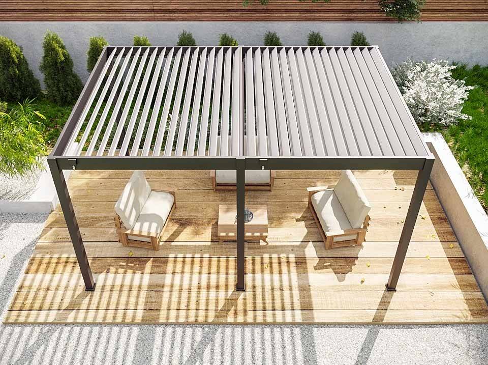 Pergola Bioclimatique Aluminium Autoportée 19m² - 3,6x5,3 - Store Latéral Inclus - Anthracite - 34 lames en Aluminium a 120 degrés - Image 5