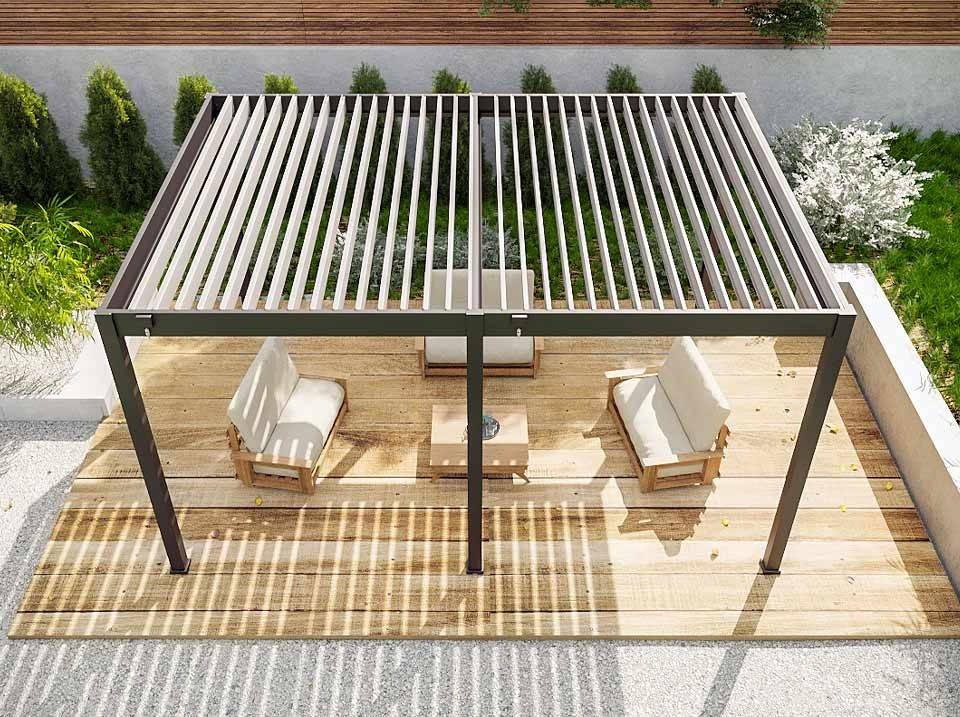 Pergola Bioclimatique Aluminium Autoportée 19m² - 3,6x5,3 - Store Latéral Inclus - Anthracite - 34 lames en Aluminium a 120 degrés - Image 6
