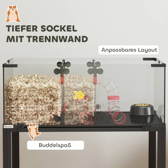 Cage hamster acier verre pour petits rongeurs 3 niveaux tout équipé 77x49x130cm noir - ComfortXL Outdoor Living - Image 5