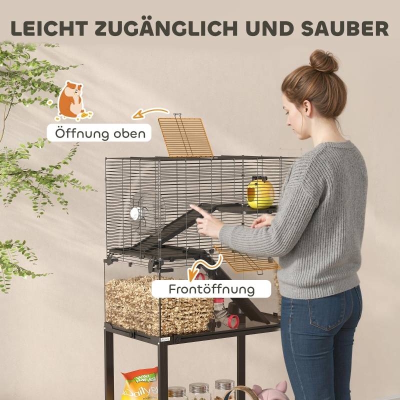 Cage hamster acier verre pour petits rongeurs 3 niveaux tout équipé 77x49x130cm noir - ComfortXL Outdoor Living - Image 8