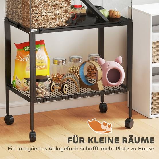 Cage hamster acier verre pour petits rongeurs 3 niveaux tout équipé 77x49x130cm noir - ComfortXL Outdoor Living - Image 7