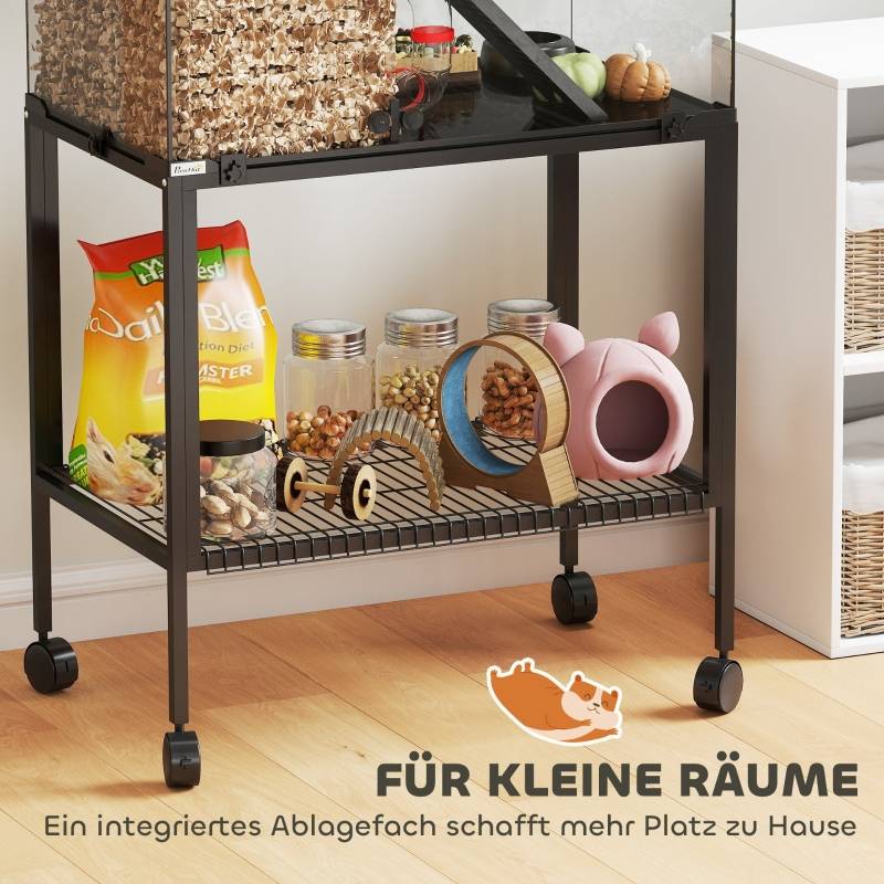 Cage hamster acier verre pour petits rongeurs 3 niveaux tout équipé 77x49x130cm noir - ComfortXL Outdoor Living - Image 7