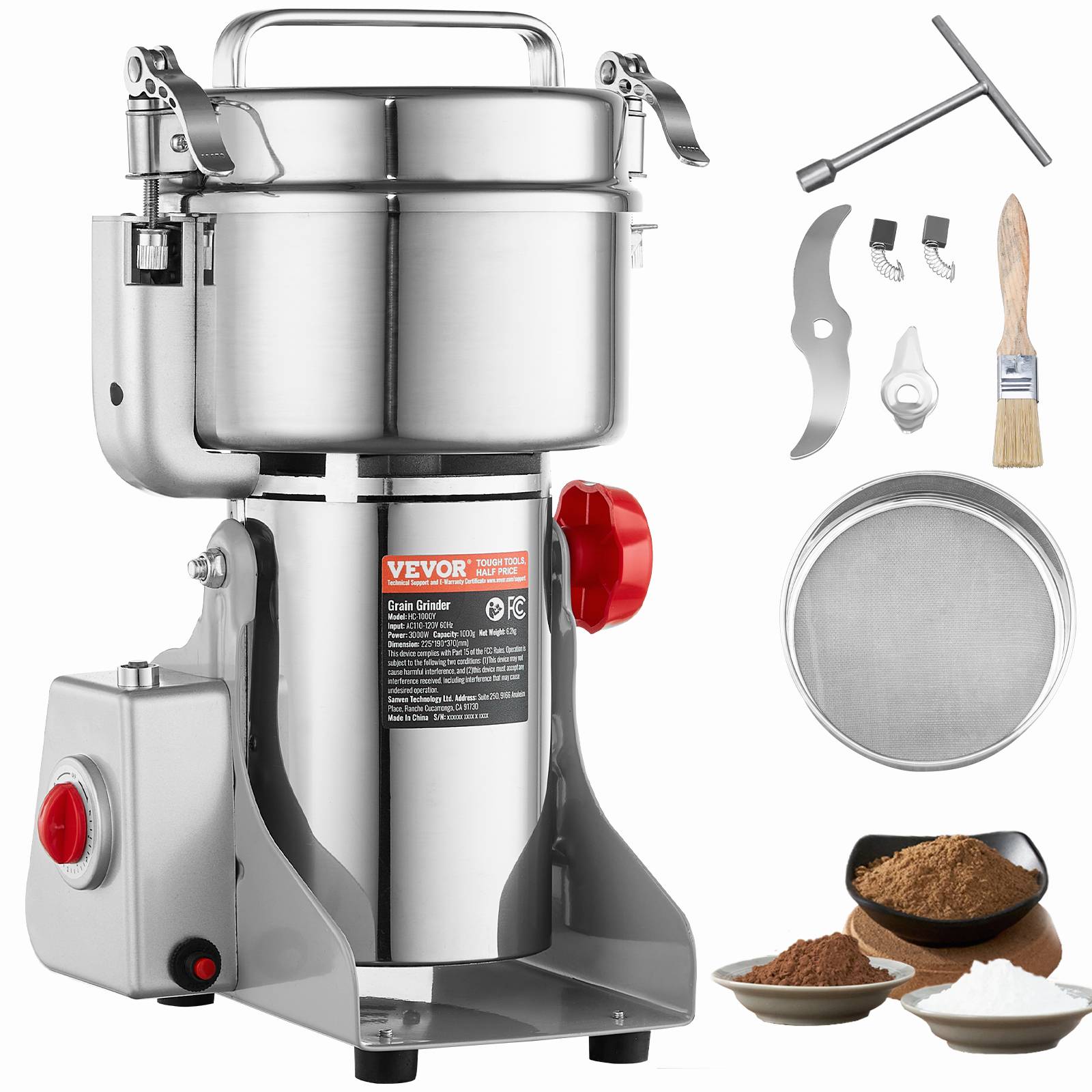 VEVOR Moulin à épices électrique 1000g 3000W, inox, type oscillant, pour céréales, épices, herbes, cafés. - Image 1