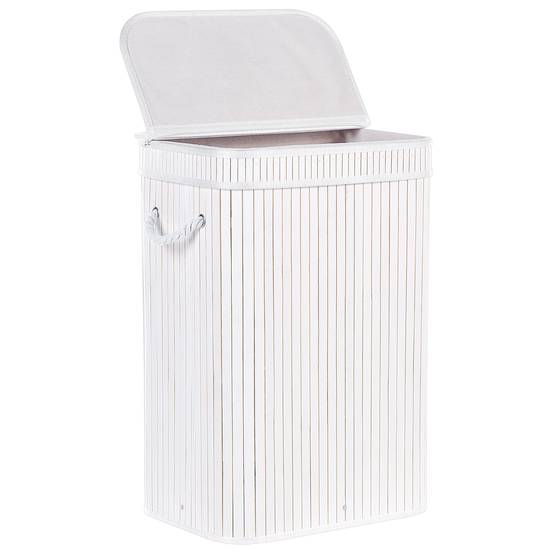 Panier Blanc en Bambou Coton et Viscose 60 cm avec Couvercle Corbeille à Linge Rectangle à Anses Rangement Spacieux Pratique et Fonctionnel - Image 5