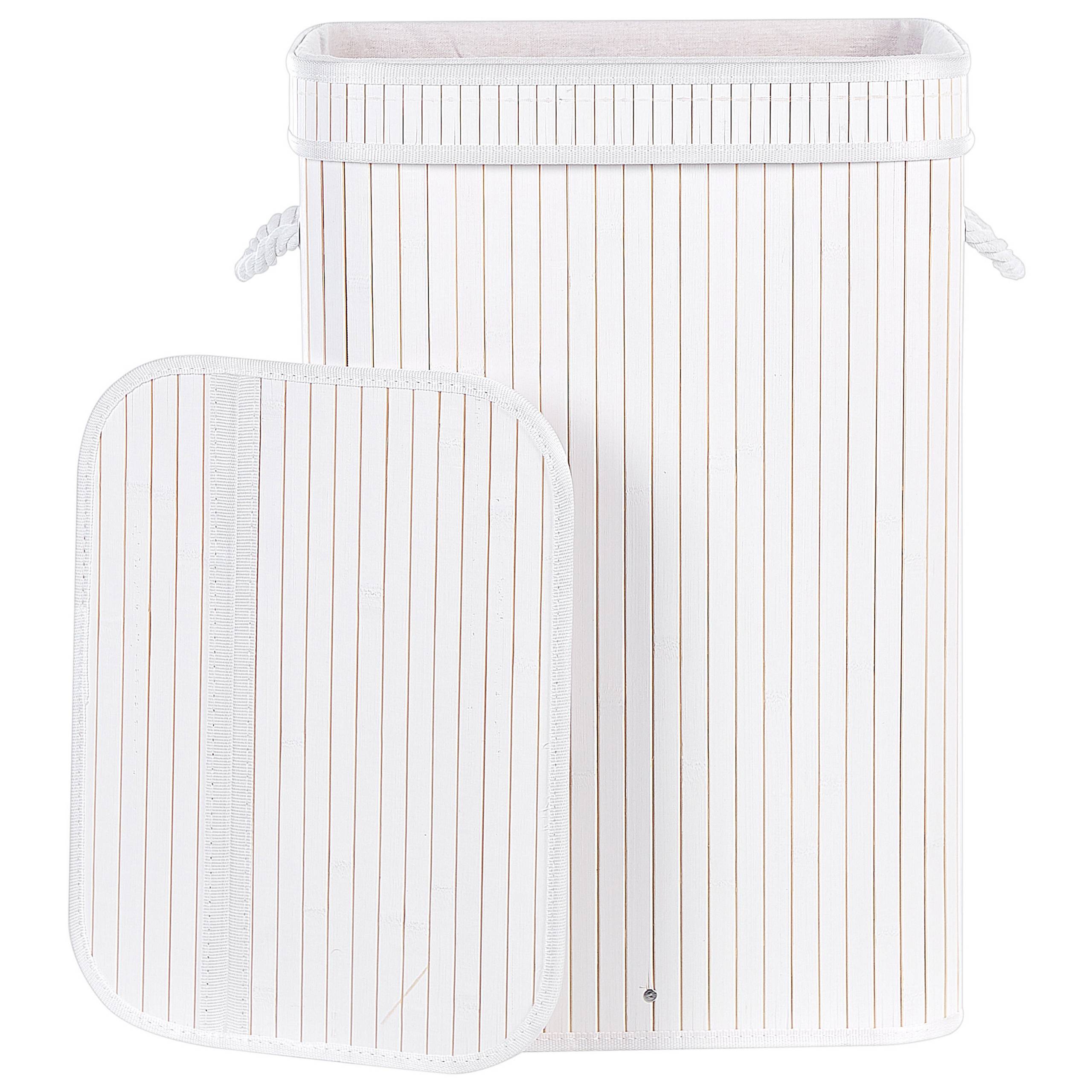Panier Blanc en Bambou Coton et Viscose 60 cm avec Couvercle Corbeille à Linge Rectangle à Anses Rangement Spacieux Pratique et Fonctionnel - Image 6