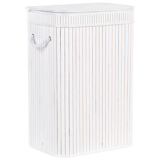 Panier Blanc en Bambou Coton et Viscose 60 cm avec Couvercle Corbeille à Linge Rectangle à Anses Rangement Spacieux Pratique et Fonctionnel - Image 4
