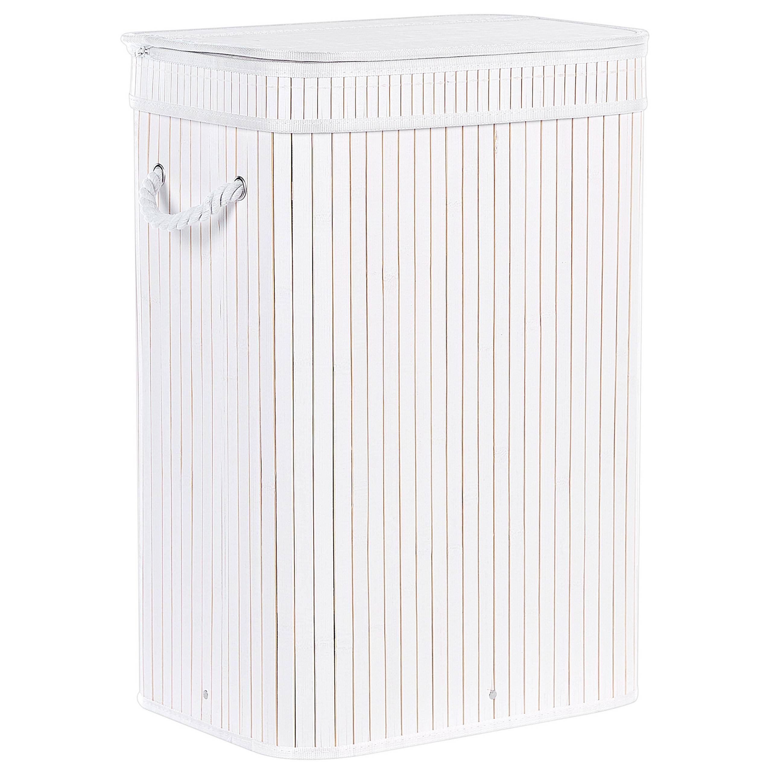 Panier Blanc en Bambou Coton et Viscose 60 cm avec Couvercle Corbeille à Linge Rectangle à Anses Rangement Spacieux Pratique et Fonctionnel - Image 4