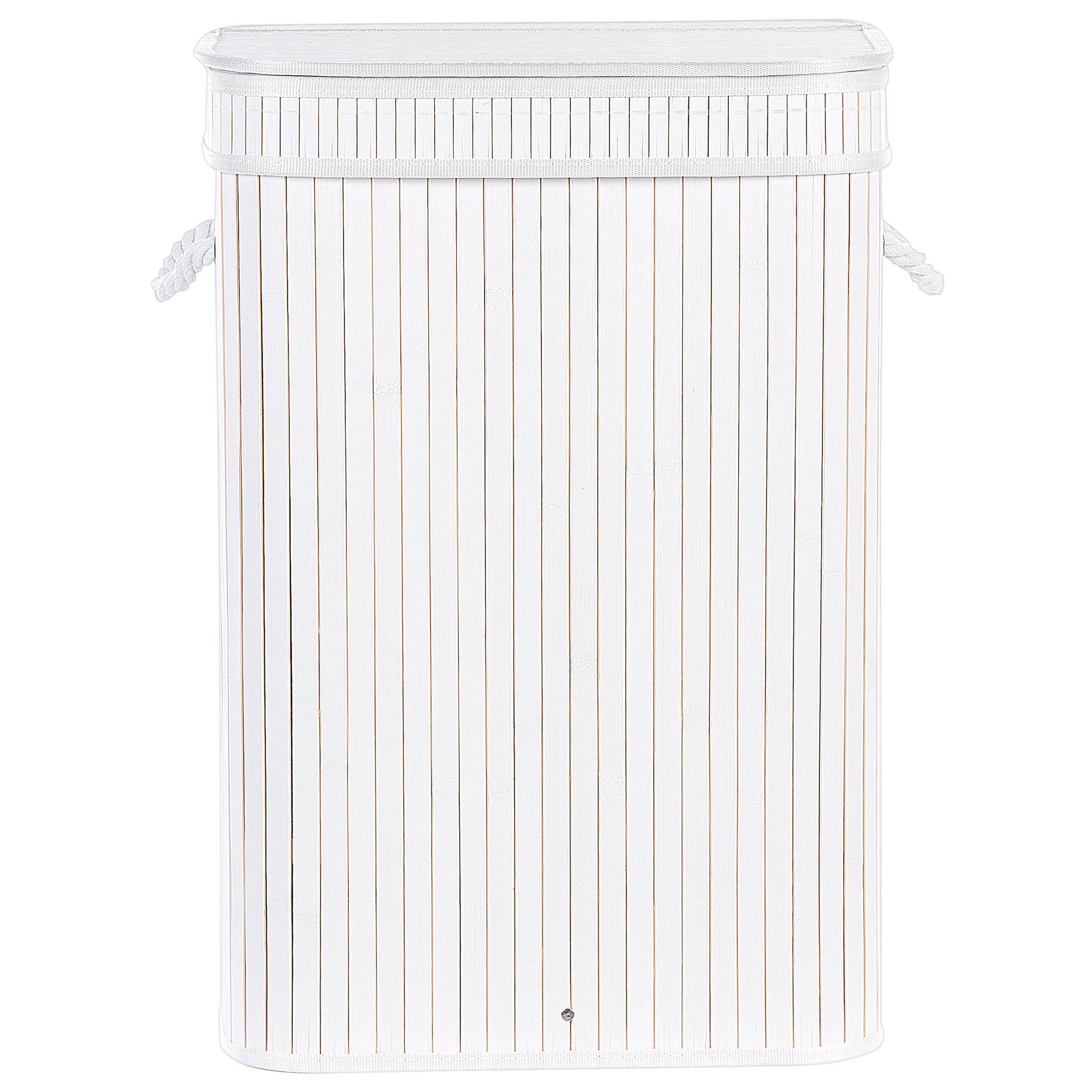 Panier Blanc en Bambou Coton et Viscose 60 cm avec Couvercle Corbeille à Linge Rectangle à Anses Rangement Spacieux Pratique et Fonctionnel - Image 1