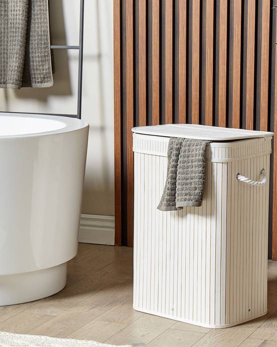 Panier Blanc en Bambou Coton et Viscose 60 cm avec Couvercle Corbeille à Linge Rectangle à Anses Rangement Spacieux Pratique et Fonctionnel - Image 2
