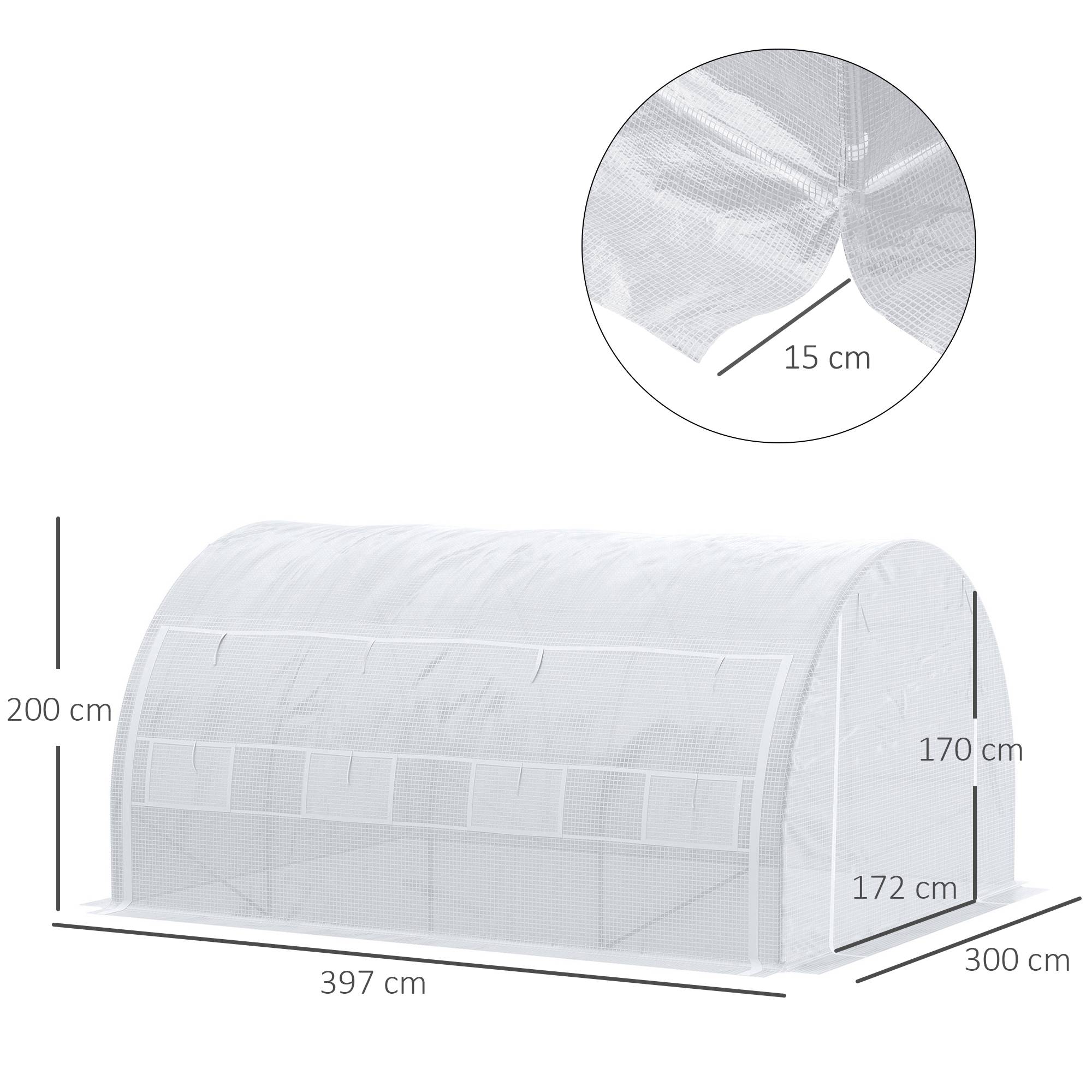 Sans Marque - Serre de jardin serre tunnel 12 m² avec porte, parois latérales enroulables 8 fenêtres acier PE 4 x 3 x 2 m blanc - Image 5