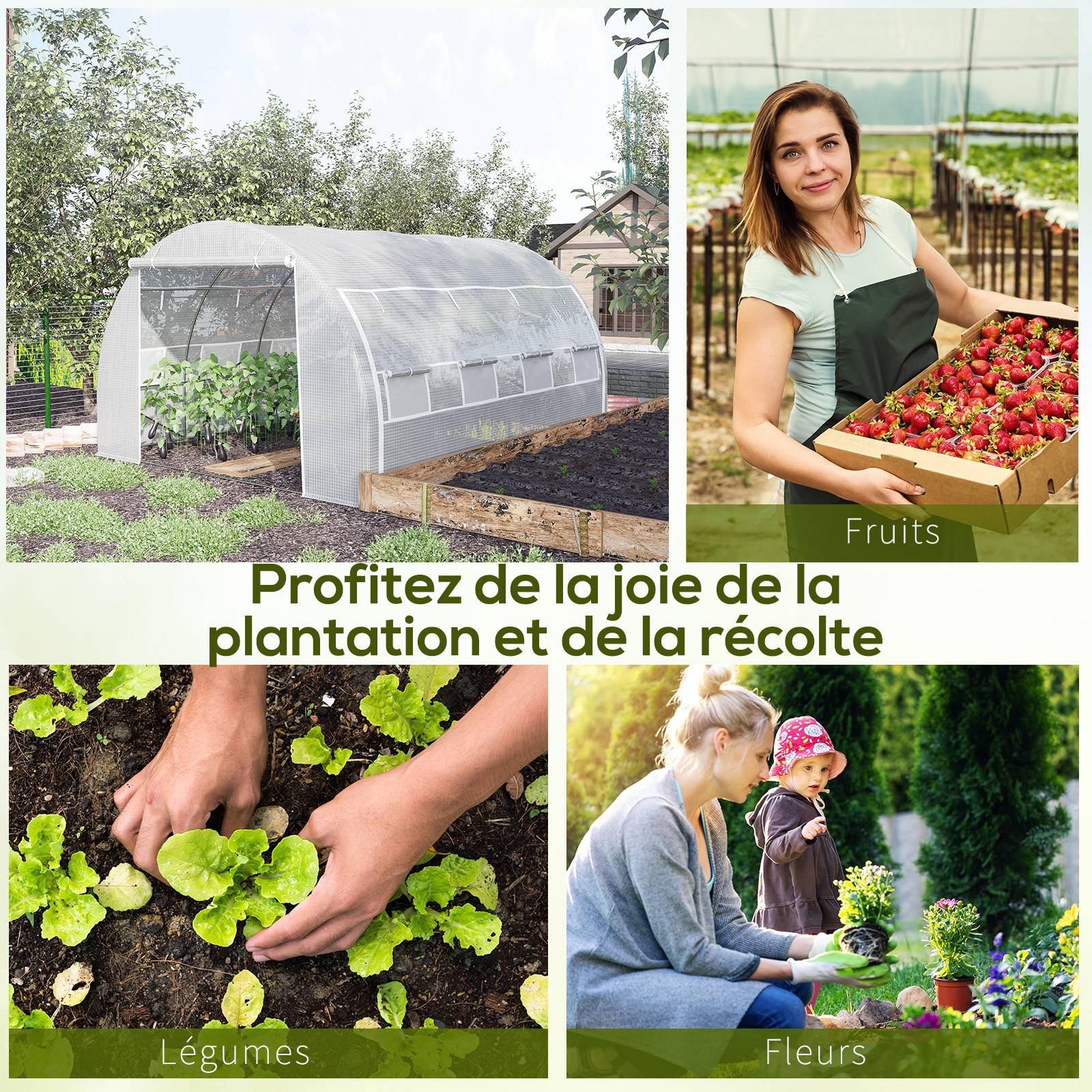 Sans Marque - Serre de jardin serre tunnel 12 m² avec porte, parois latérales enroulables 8 fenêtres acier PE 4 x 3 x 2 m blanc - Image 9