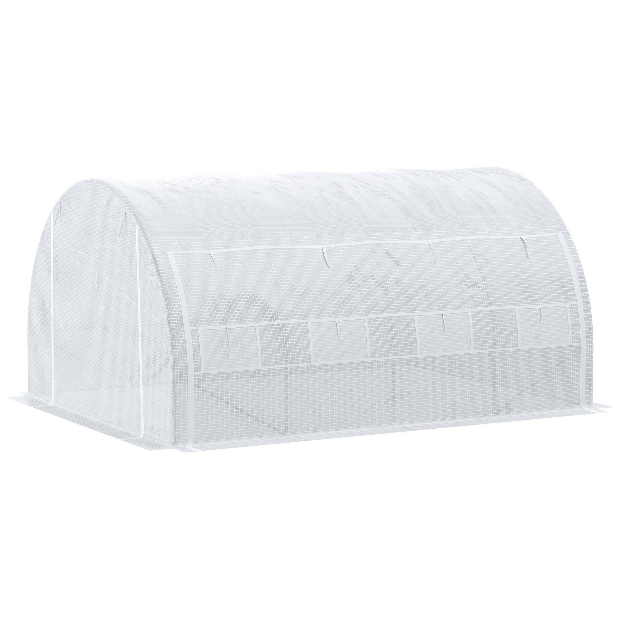 Sans Marque - Serre de jardin serre tunnel 12 m² avec porte, parois latérales enroulables 8 fenêtres acier PE 4 x 3 x 2 m blanc - Image 2