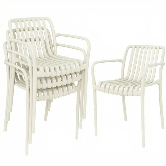 Lot de 4 chaises de jardin plastique terrasse empilables accoudoirs blanc crème - ComfortXL Outdoor Living - Image 2