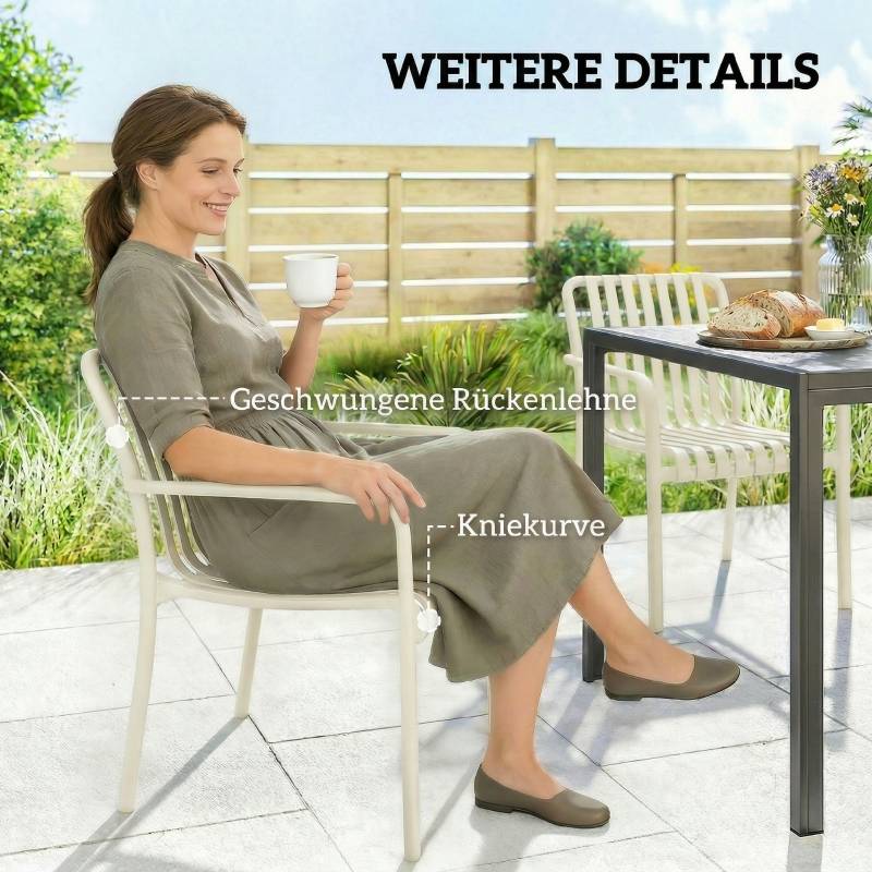 Lot de 4 chaises de jardin plastique terrasse empilables accoudoirs blanc crème - ComfortXL Outdoor Living - Image 8