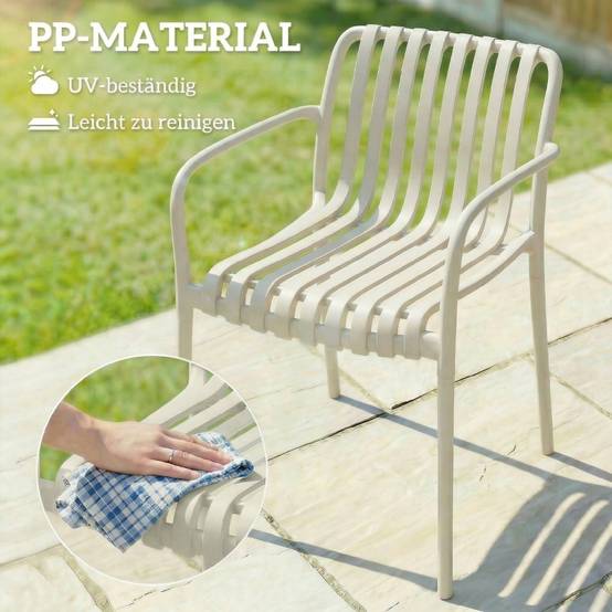 Lot de 4 chaises de jardin plastique terrasse empilables accoudoirs blanc crème - ComfortXL Outdoor Living - Image 7