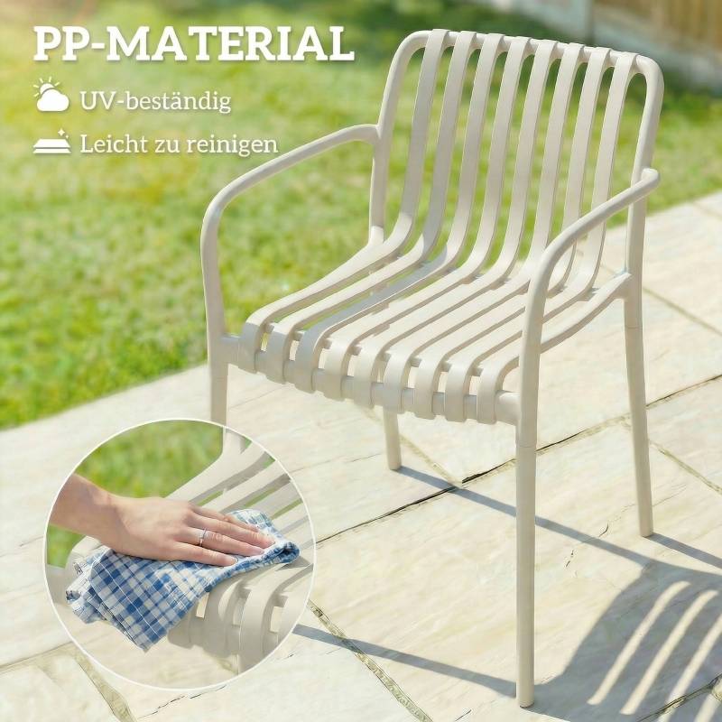 Lot de 4 chaises de jardin plastique terrasse empilables accoudoirs blanc crème - ComfortXL Outdoor Living - Image 7