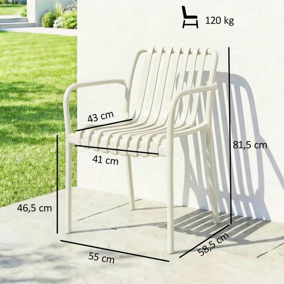 Lot de 4 chaises de jardin plastique terrasse empilables accoudoirs blanc crème - ComfortXL Outdoor Living - Image 3