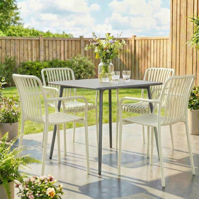 Lot de 4 chaises de jardin plastique terrasse empilables accoudoirs blanc crème - ComfortXL Outdoor Living - Image 1