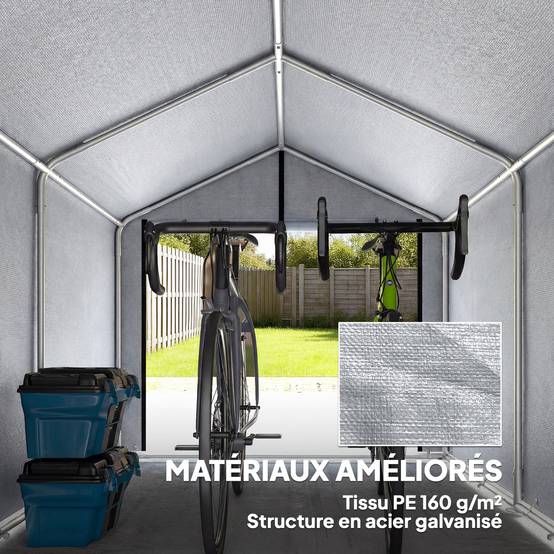Abri de jardin tente de stockage imperméable abri moto porte enroulable, pour vélo moto 162 x 221,5 x 163 cm, gris clair - Image 6