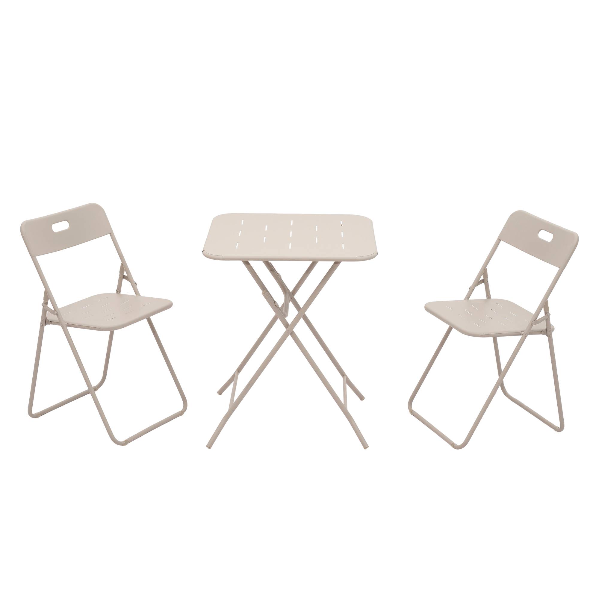 Ensemble table et chaise de jardin avec 1 Table et 2 Chaises pliantes Acier Beige