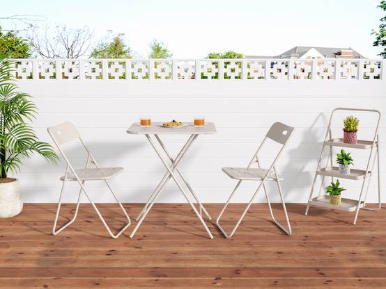 Ensemble table et chaise de jardin avec 1 Table et 2 Chaises pliantes Acier Beige - Image 2