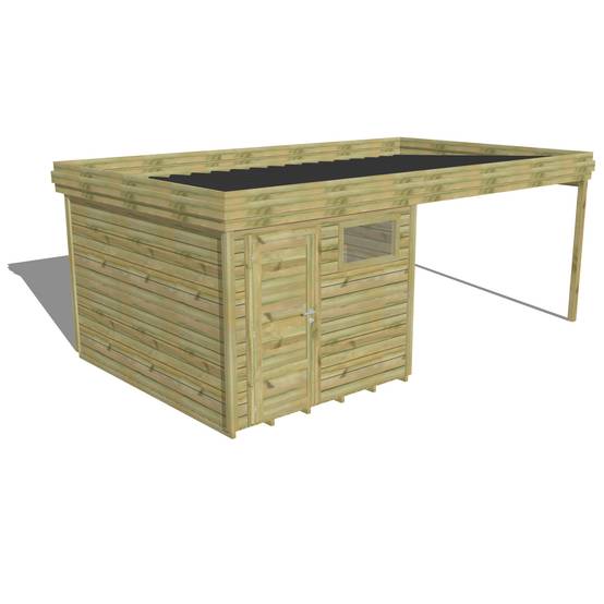 ABRI DE JARDIN bois autoclave 27mm - 6,14x3,44m / 21m2 - Bac acier - Plancher bois - Image 1