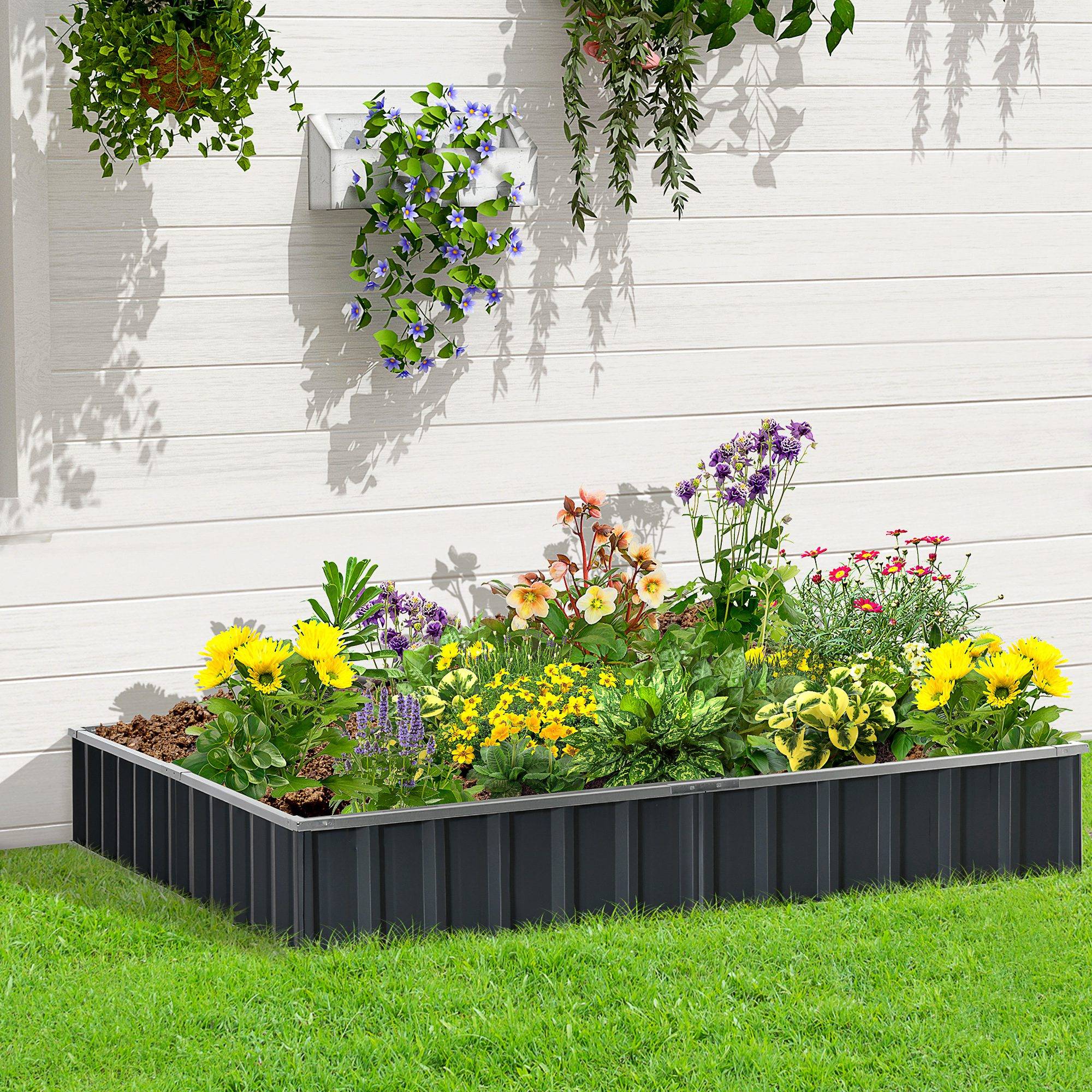 Sans Marque - Potager surélevé acier montage étiquettes plantes T gants herbes fleurs balcon 258x90x30 cm gris foncé - Image 4