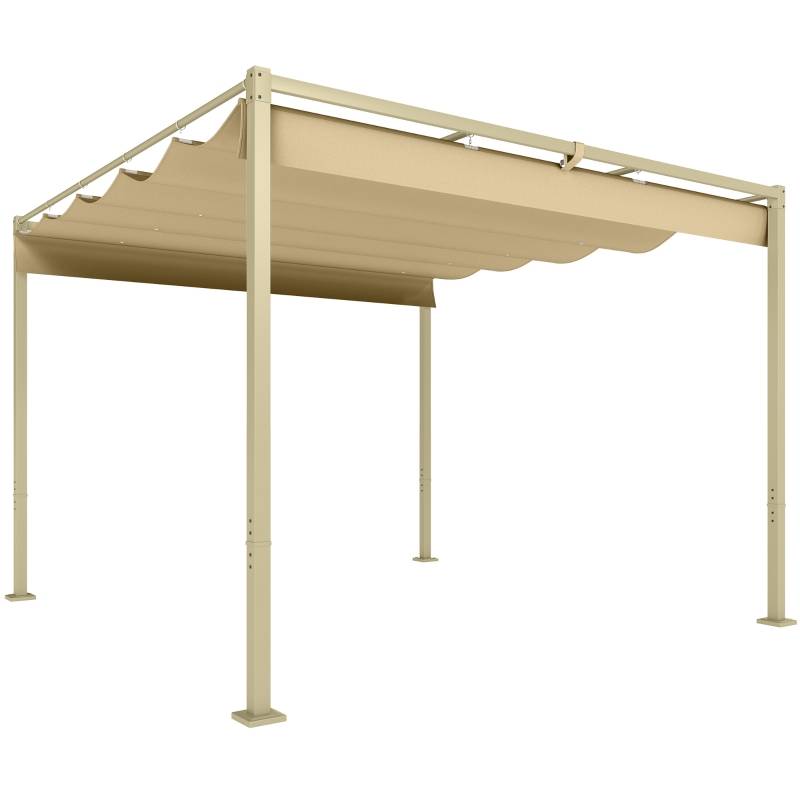 Pergola 3x3m kiosque à toit rétractable kaki UPF30+, auvent ombrage pour jardin