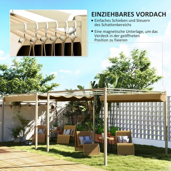 Pergola 3x3m kiosque à toit rétractable kaki UPF30+, auvent ombrage pour jardin - Image 4