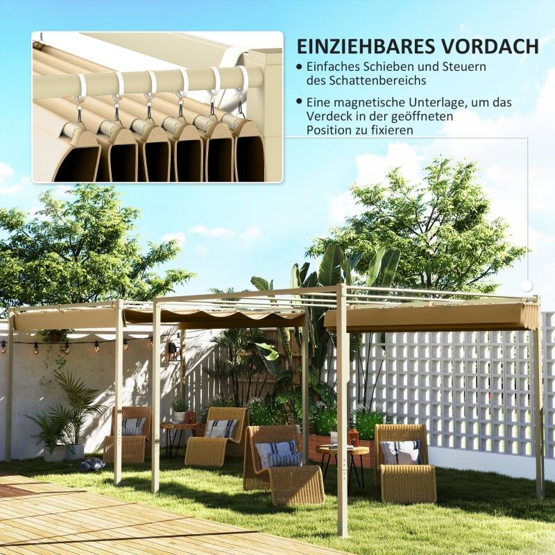 Pergola 3x3m kiosque à toit rétractable kaki UPF30+, auvent ombrage pour jardin - Image 4
