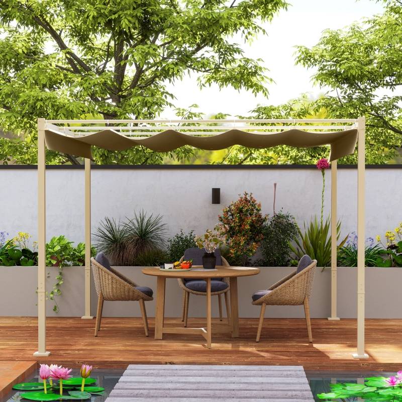 Pergola 3x3m kiosque à toit rétractable kaki UPF30+, auvent ombrage pour jardin - Image 8