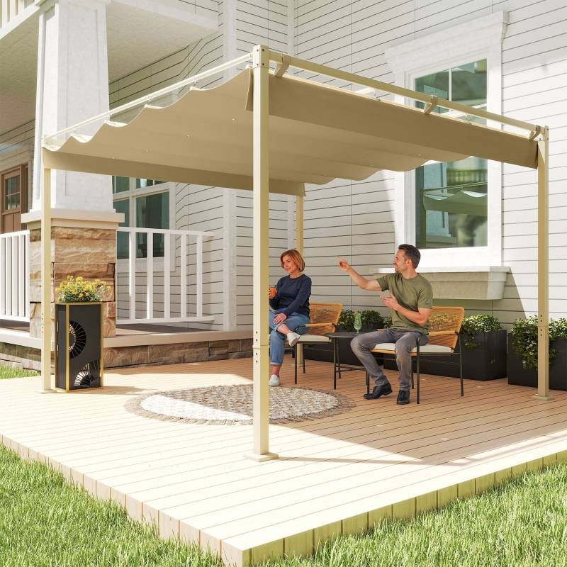 Pergola 3x3m kiosque à toit rétractable kaki UPF30+, auvent ombrage pour jardin - Image 2